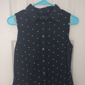 Banana Republic Heart-Print Navy Sleeveless Blouse